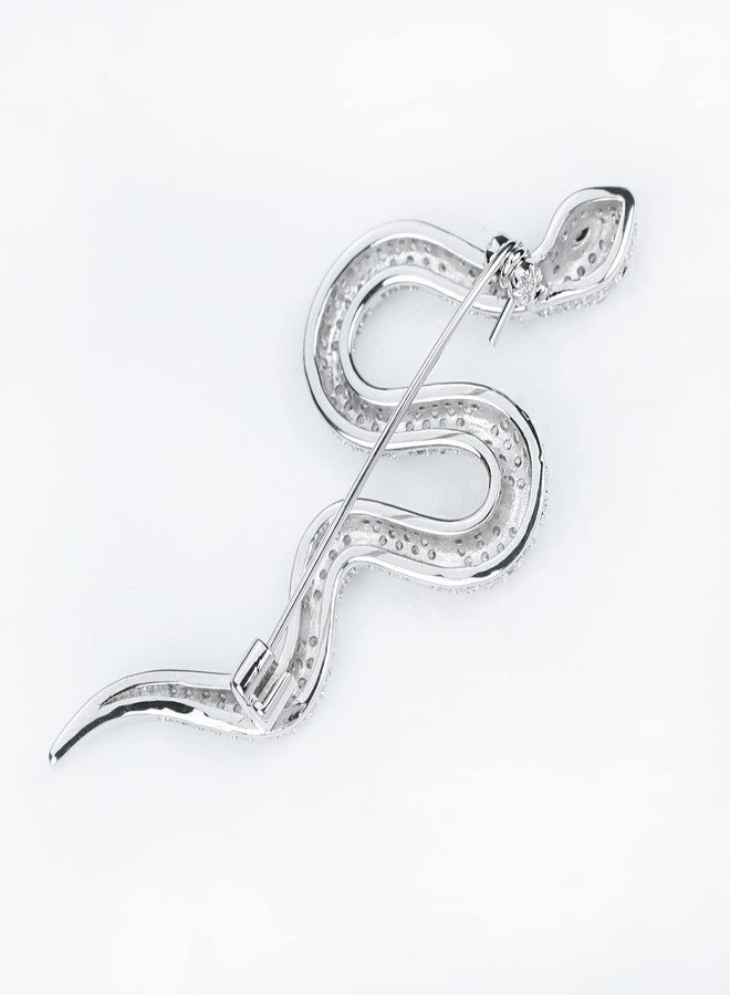 VVCome Crystal Snake Brooch Pin Vintage Suit Accessory Metal Serpent Animal Lapel Pin Banquet Badge Pins Backpack Bag Pin Hat Pins (Silver) - Image 5